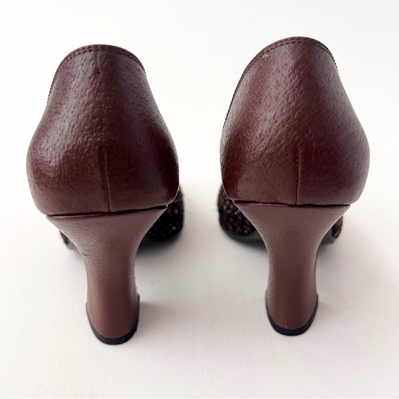 PRADA | Brown Tweed Leather Peep Toe D’Orsay Heels Pumps Vintage Y2K EU 36 - Picture 8 of 14